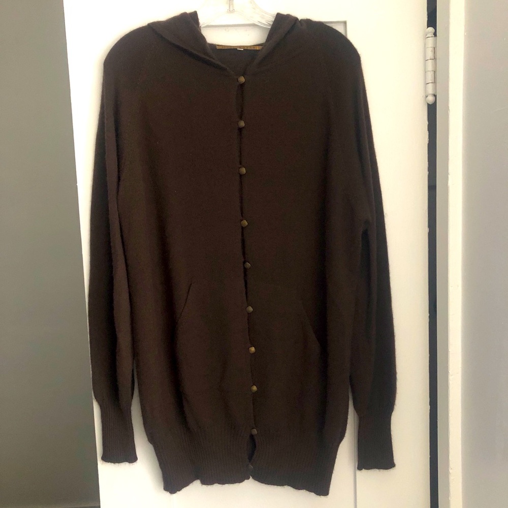 Jenni Kayne 100% Cashmere Cardigan w/ Hood Brown M